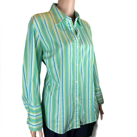 Jones New York Tops - Jones New York Button Down Top with Cuff-Link Openings, Blue Green |1X